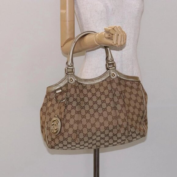GUCCI GG Canvas Hand Bag Beige Gold 211944 Auth 135993 - Picture 3 of 16